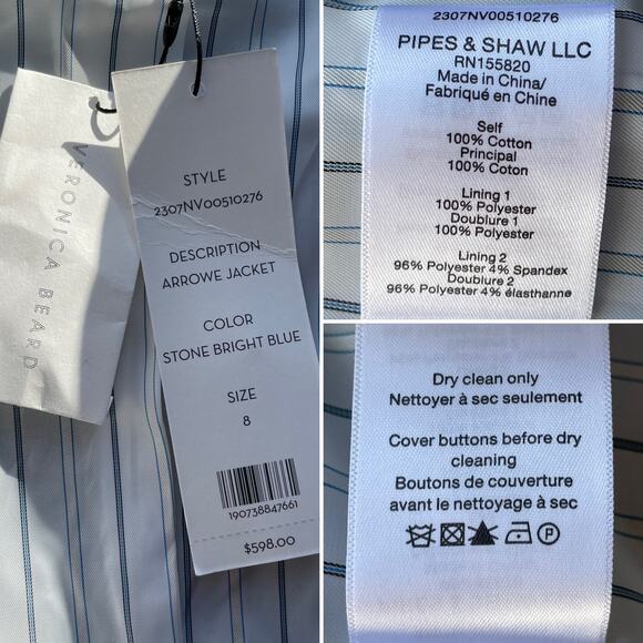 NWT Veronica Beard Arrowe Denim Jacket Collarless Blazer Jeans Size 8 - Picture 7 of 12